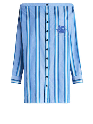 ETRO Striped Cotton and Silk Blend Short Shirt Dress - Light Blue