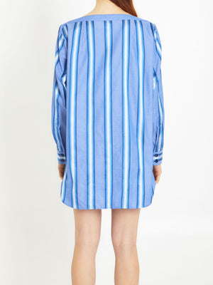 ETRO Striped Cotton and Silk Blend Short Shirt Dress - Light Blue