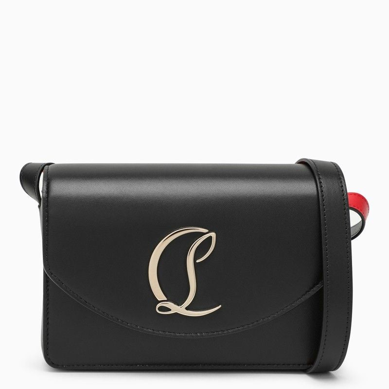 CHRISTIAN LOUBOUTIN Luxurious Black Leather Shoulder Handbag for Women with Flap Closure and Front Logo