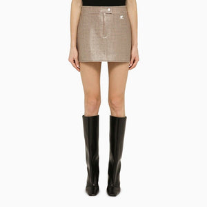 COURREGÈS Shiny Checkered Design Brown and Black Mini Skirt