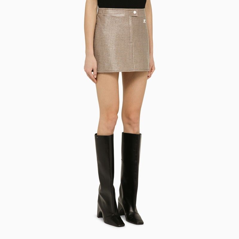 COURREGÈS Shiny Checkered Design Brown and Black Mini Skirt