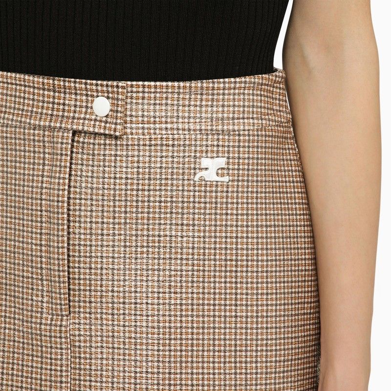 COURREGÈS Shiny Checkered Design Brown and Black Mini Skirt