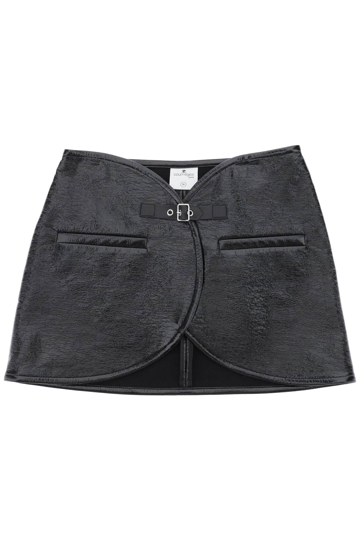 COURREGÈS Black Coated Cotton Vinyl Mini Skirt for Women