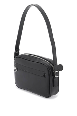 COURREGÈS Black Slim Mini Camera Handbag with Monogram Inlay and Convertible Straps