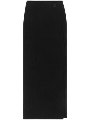 COURREGÈS Black Ribbed High-Waisted Ankle-Length Skirt for Women - SS24