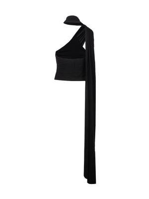 MAGDA BUTRYM Black Halterneck Sleeveless Top with Wrap Neck Design