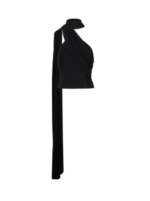 MAGDA BUTRYM Black Halterneck Sleeveless Top with Wrap Neck Design