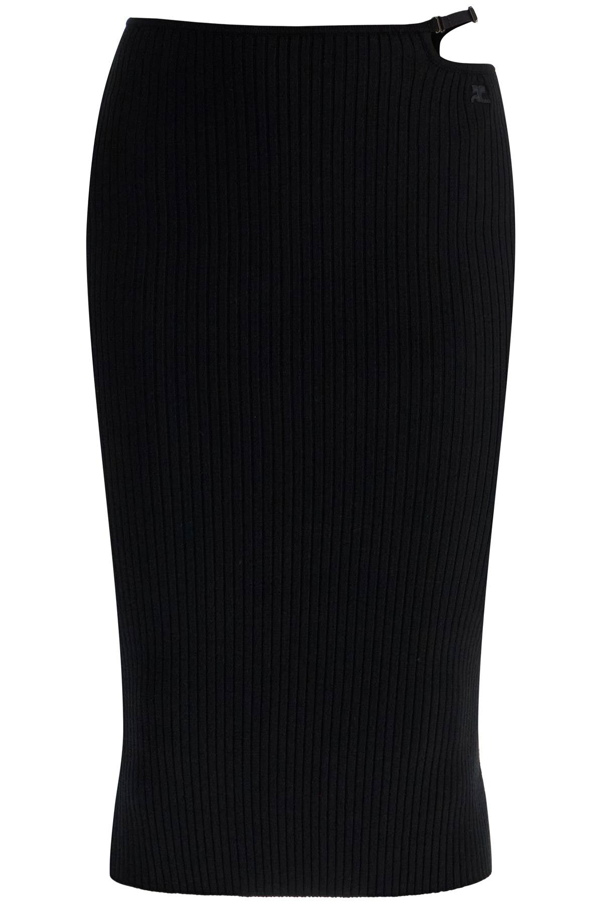 COURREGÈS Elegant Midi Skirt with Vertical Ribs - Slim Fit High Waist