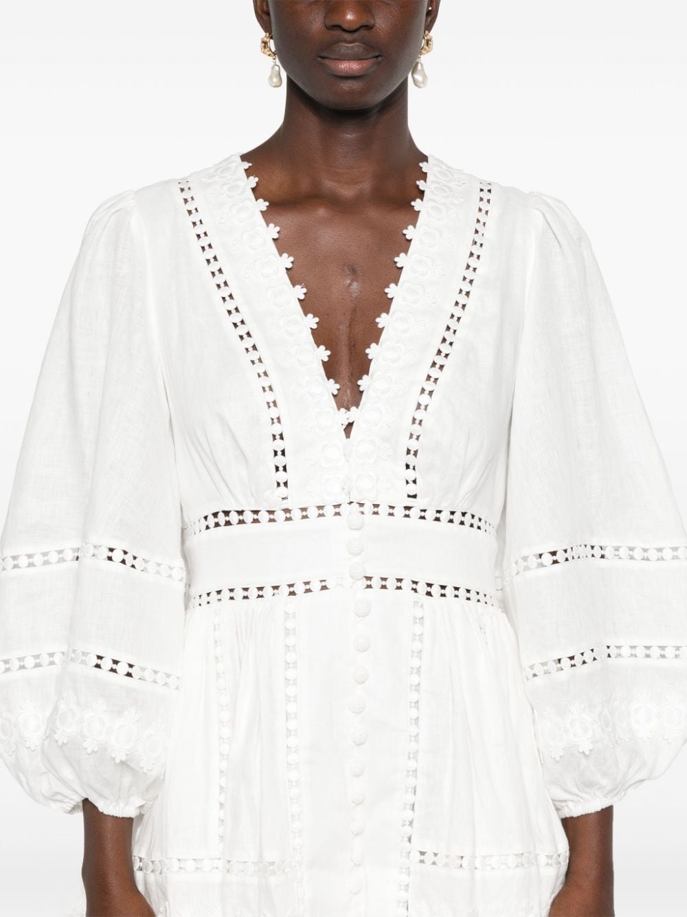 ZIMMERMANN Elegant Linen Mini Dress with Embroidered Cutwork