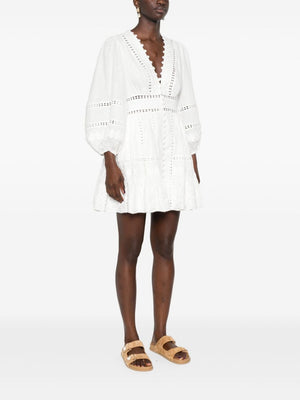 ZIMMERMANN Elegant Linen Mini Dress with Embroidered Cutwork