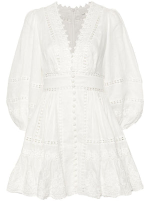 ZIMMERMANN Elegant Linen Mini Dress with Embroidered Cutwork