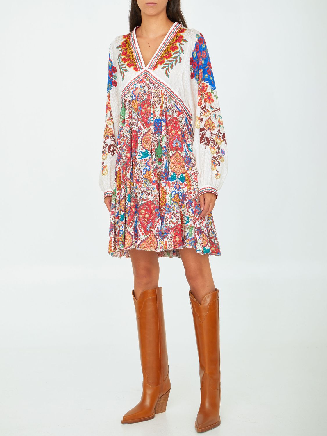 ETRO Paisley Print Silk Dress for Women with V-Neck and Relaxed Fit in White