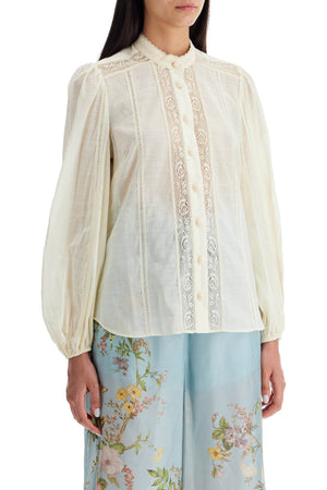 ZIMMERMANN Elegant Cream Lace-Trimmed Cotton Shirt