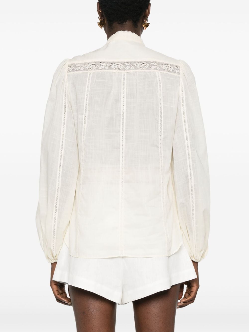 ZIMMERMANN Elegant Cream Lace-Trimmed Cotton Shirt