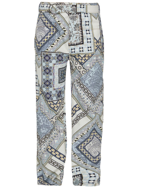 ETRO Paisley Print Straight-Leg Trousers in Cream and Light-Blue for Women