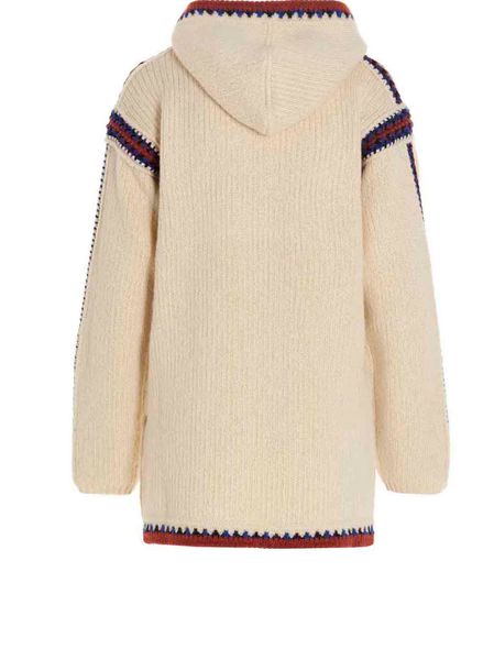 ETRO Cream-Colored Long-Sleeved Jumper with Multicolor Jacquard Embroideries and Hood for Women
