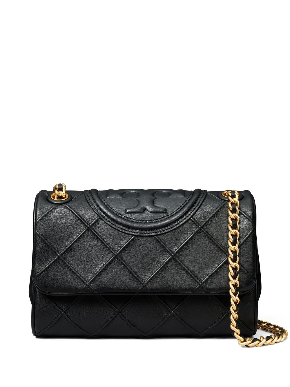 TORY BURCH Quilted Nappa Leather Convertible Mini Shoulder Bag in Black with Gold-Tone Accents