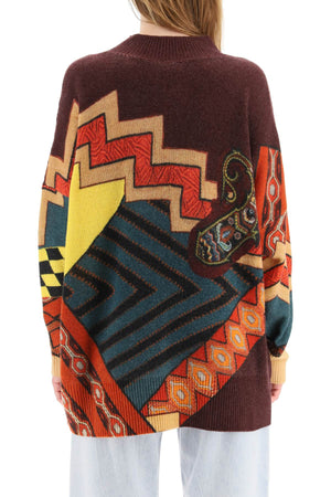 ETRO Geometric and Paisley Wool Sweater in Bold Purple