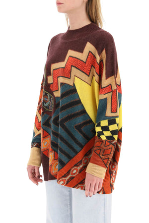 ETRO Geometric and Paisley Wool Sweater in Bold Purple