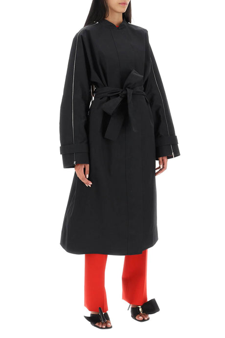 Áo khoác Trench Poplin đen với chi tiết phối màu - Thu Đông 23