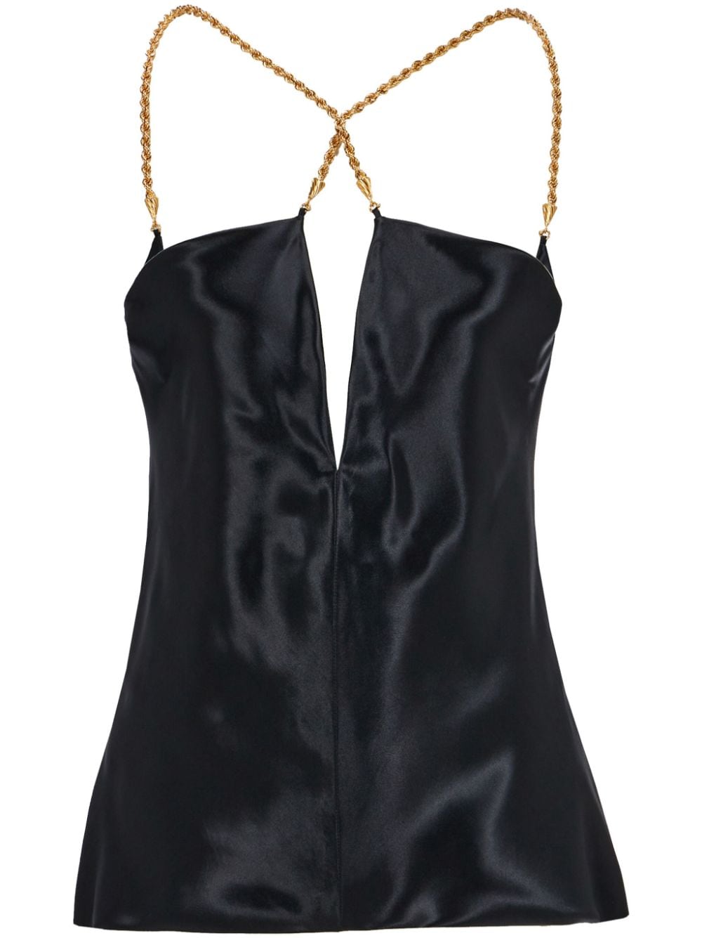 FERRAGAMO Satin Sleeveless Top with Cut-Out Detailing and Crossover Neck for Women
