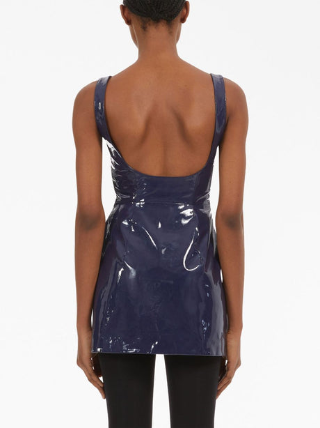 FERRAGAMO Navy Sleeveless Patent Leather Mini Dress