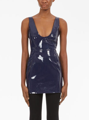 FERRAGAMO Navy Sleeveless Patent Leather Mini Dress