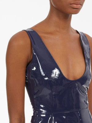 FERRAGAMO Navy Sleeveless Patent Leather Mini Dress