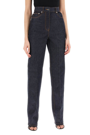 FERRAGAMO Navy Straight Jeans with Contrasting Stitching Details