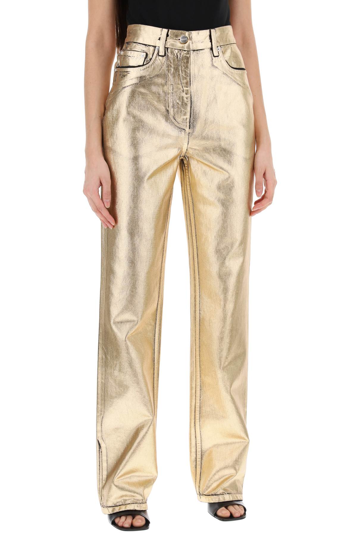 FERRAGAMO High-Waisted Laminated Denim Jeans for Women in Gold