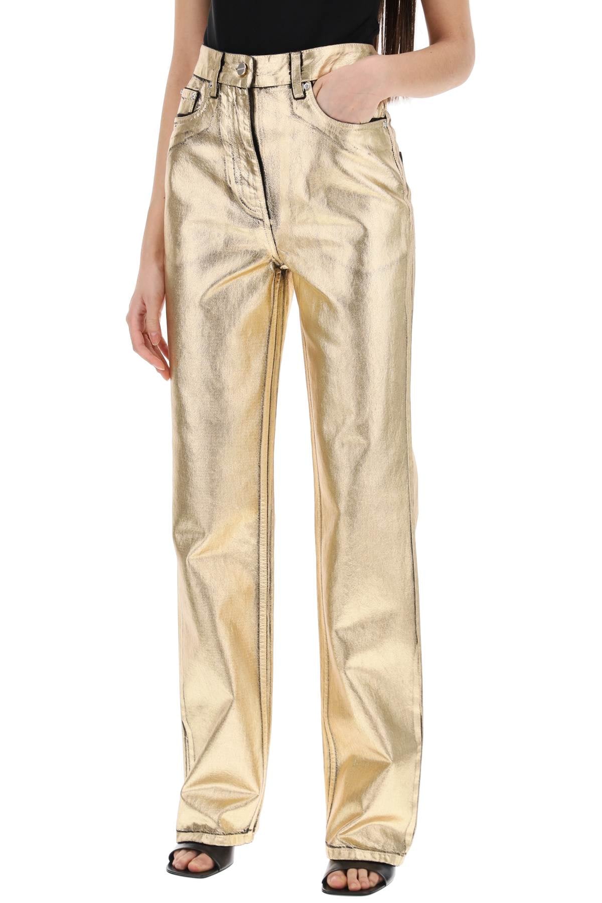 FERRAGAMO High-Waisted Laminated Denim Jeans for Women in Gold