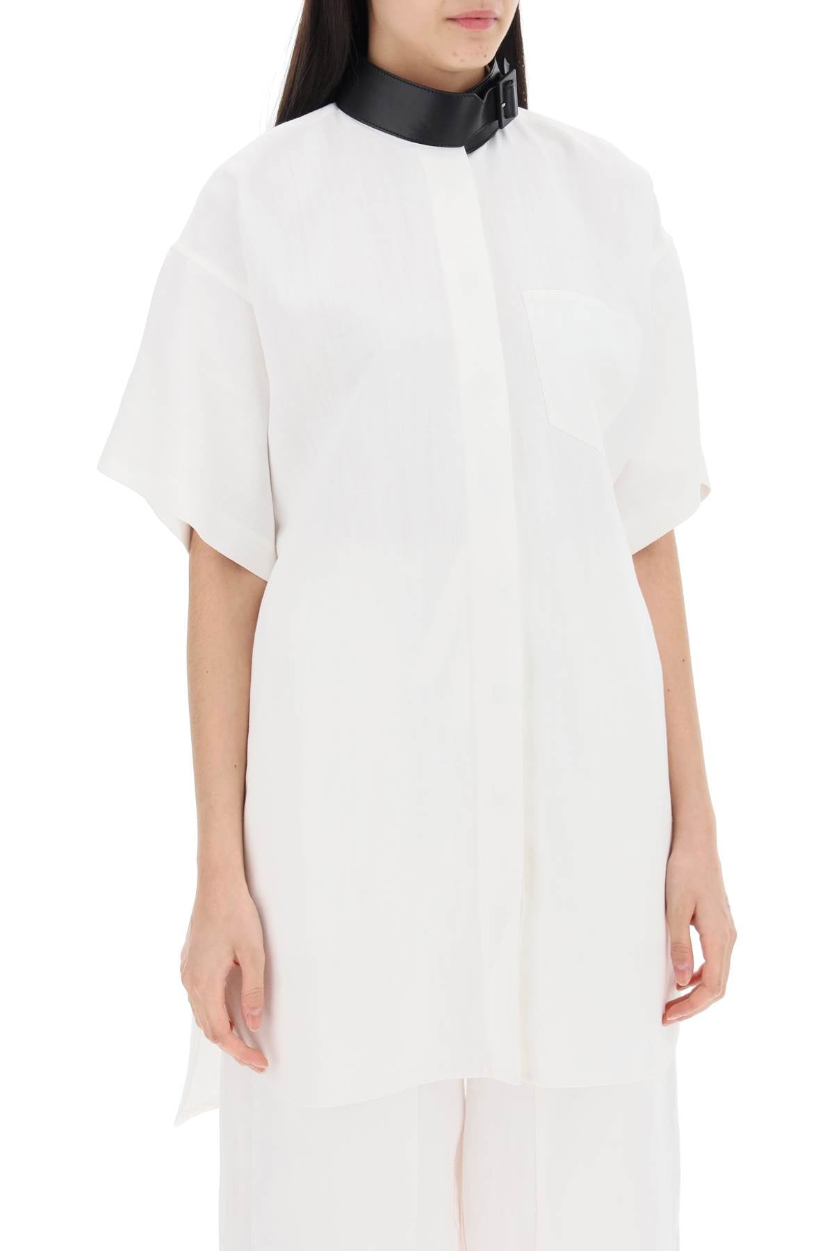 Ferragamo Women's Leather Buckle Chemisier Dress in White for SS24