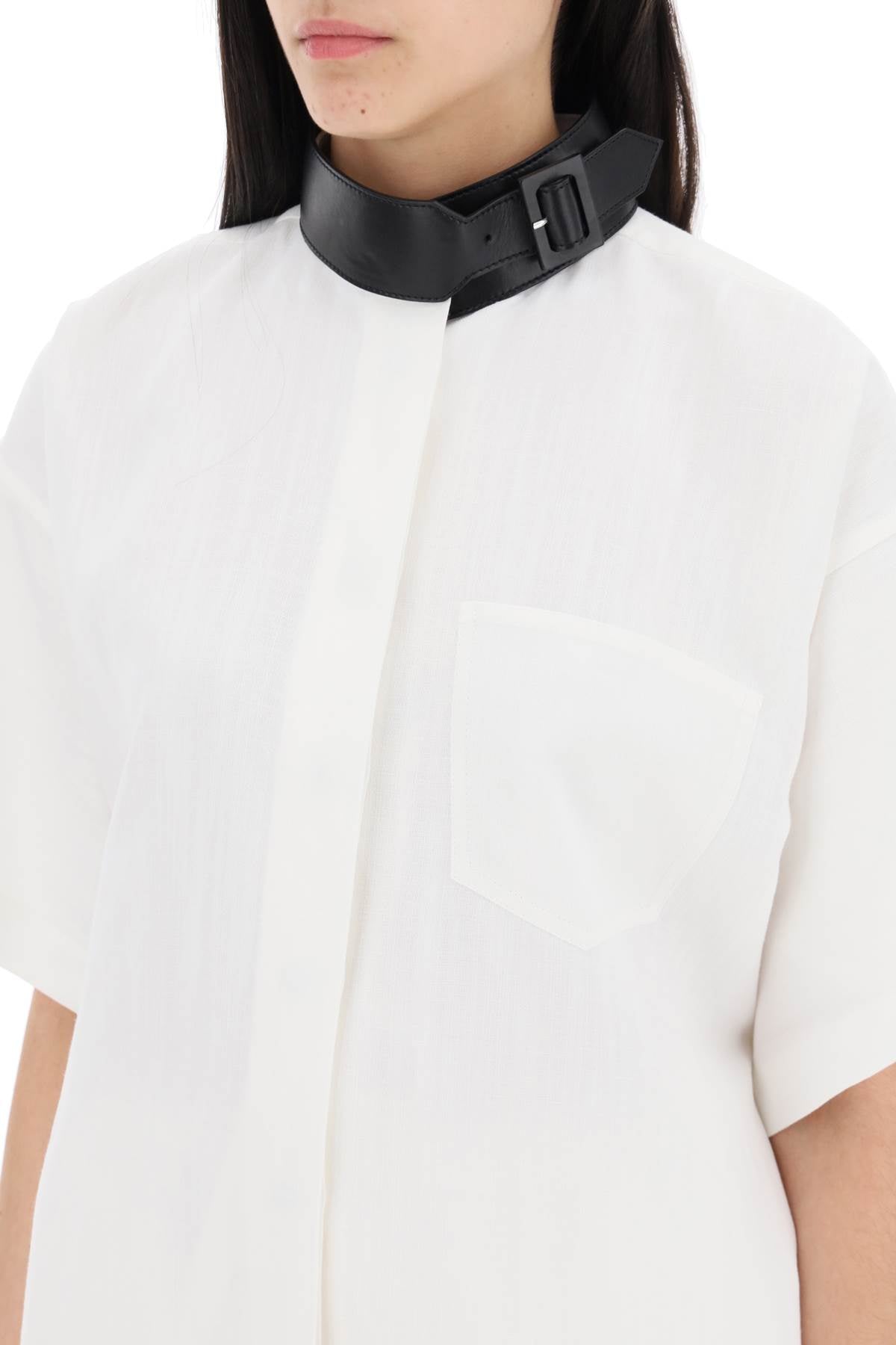 Ferragamo Women's Leather Buckle Chemisier Dress in White for SS24