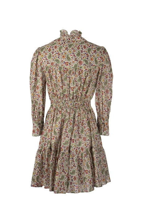 ETRO Floral Paisley Dress with Ruffles and Jewel Buttons