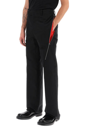 FERRAGAMO Men's Black Technical Cotton Pants with Contrasting Inserts