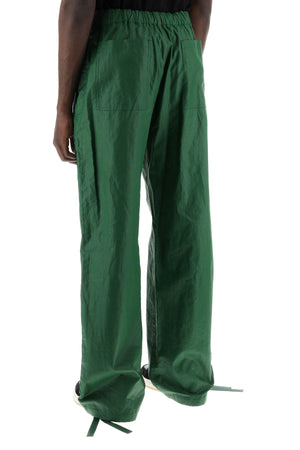 FERRAGAMO Men's Green Linen Coated Pants for SS24