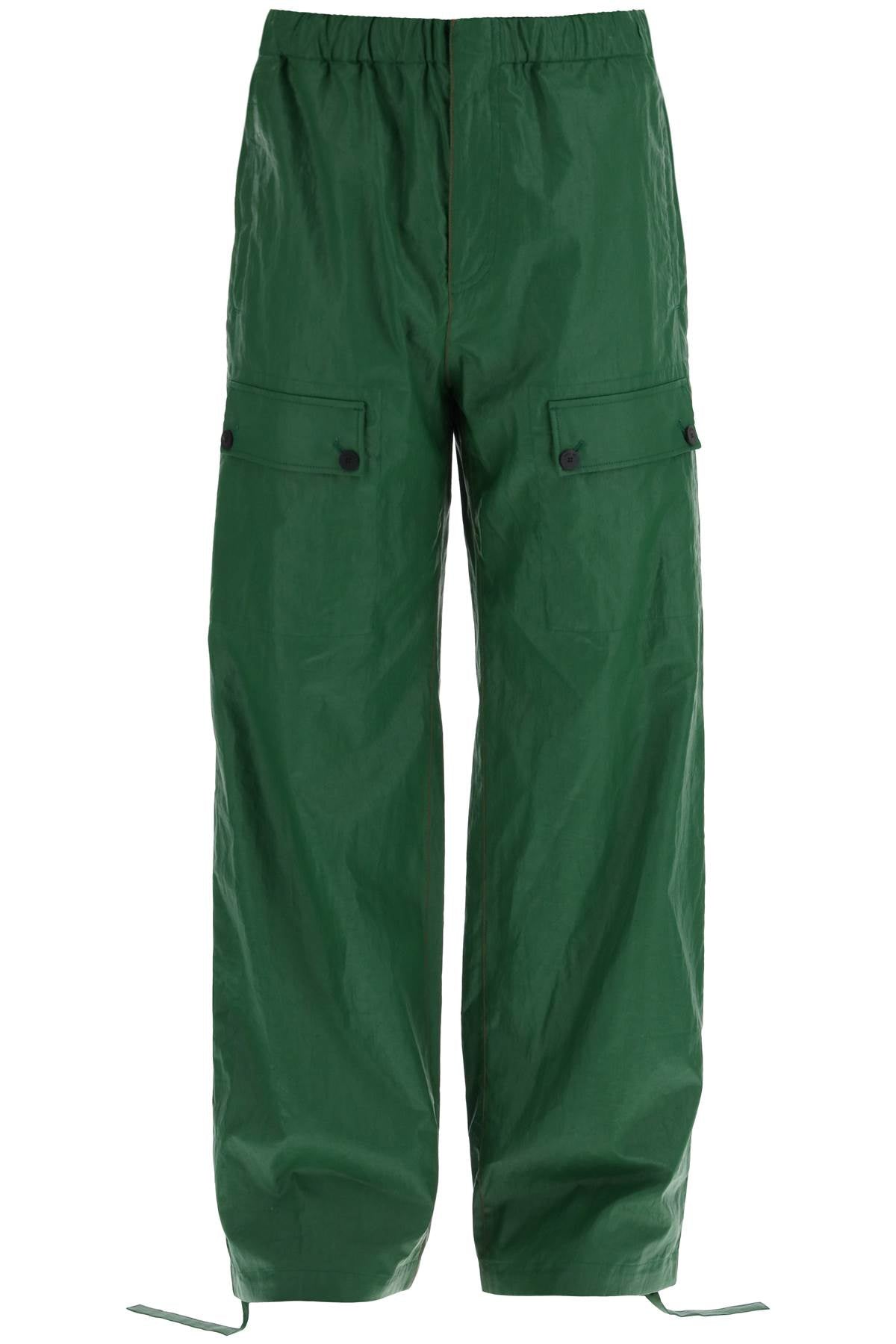 FERRAGAMO Men's Green Linen Coated Pants for SS24