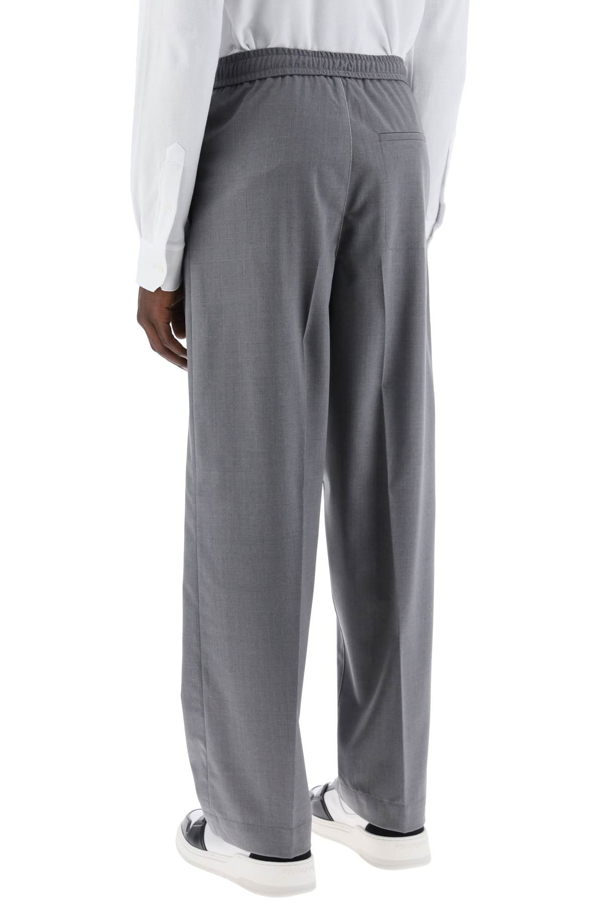FERRAGAMO Men's Lightweight Wool Tailored Trousers in Canvas Fabric - FW24
