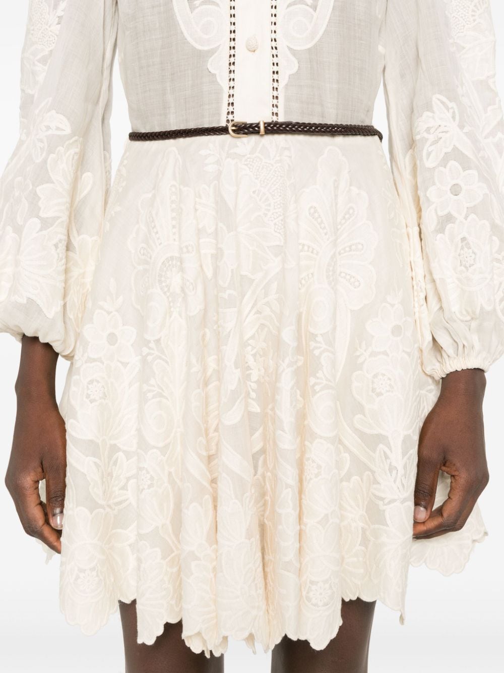 ZIMMERMANN Floral Embroidered Linen Mini Dress