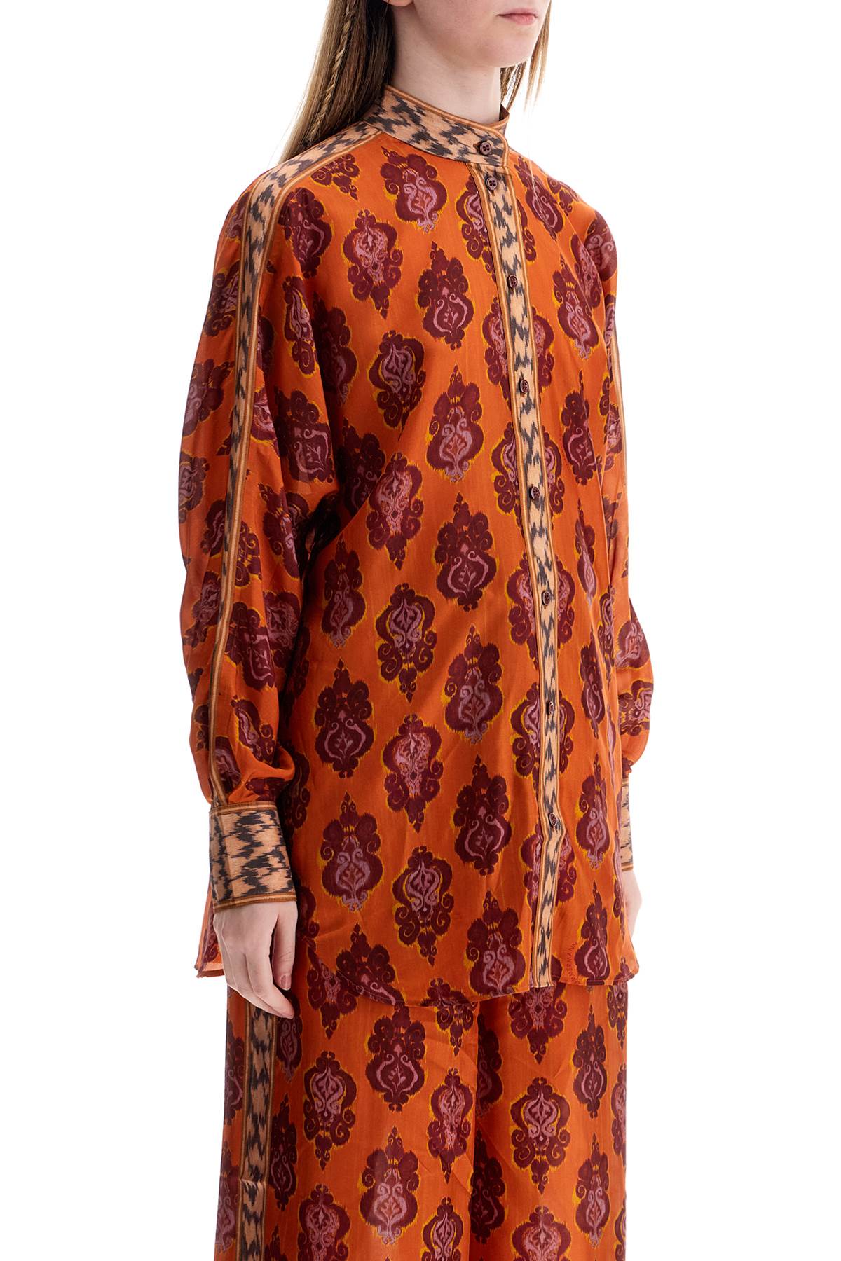 ZIMMERMANN Elegant Silk Ikat Long Sleeve Loose Fit Shirt