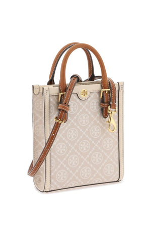 TORY BURCH Mini Monogram Canvas & Leather Tote Handbag with Gold-Tone Accents