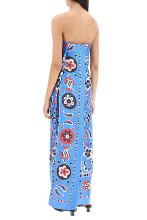TORY BURCH Blue Abstract Printed Silk Bandeau Maxi Dress for Women FW23