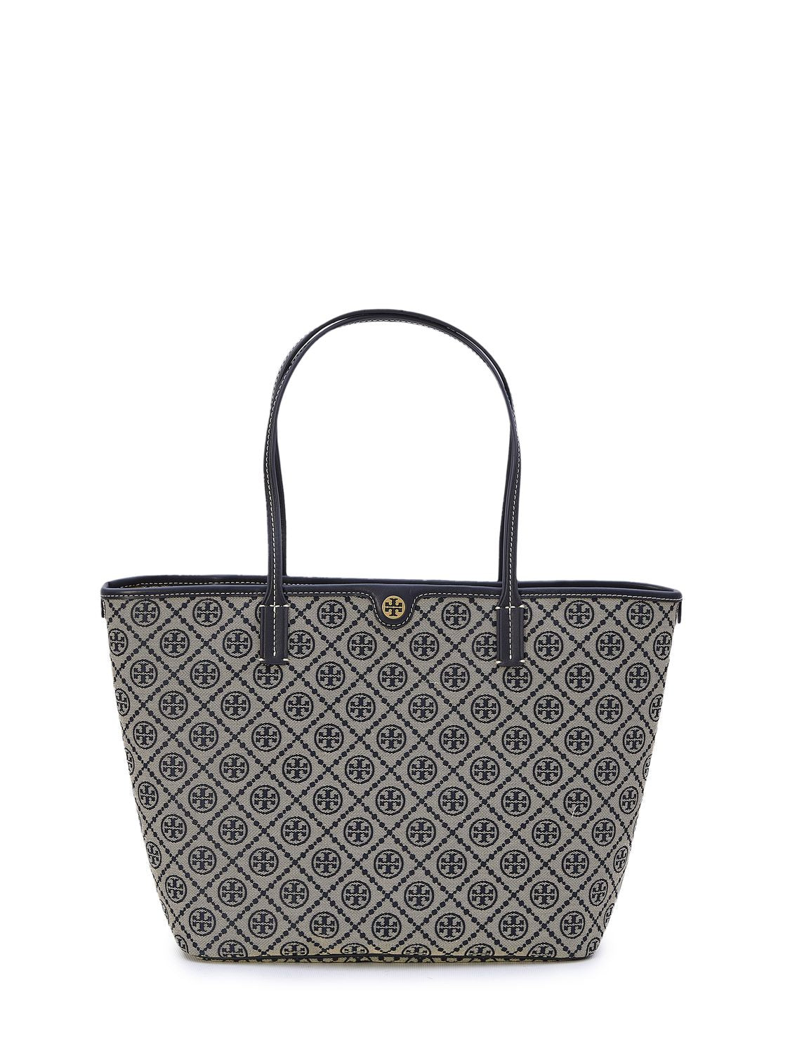 TORY BURCH Canvas Tote Handbag featuring Iconic T Monogram Motif