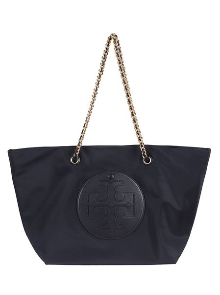 TORY BURCH Raffia Chain Logo Patch Tote Handbag for Women