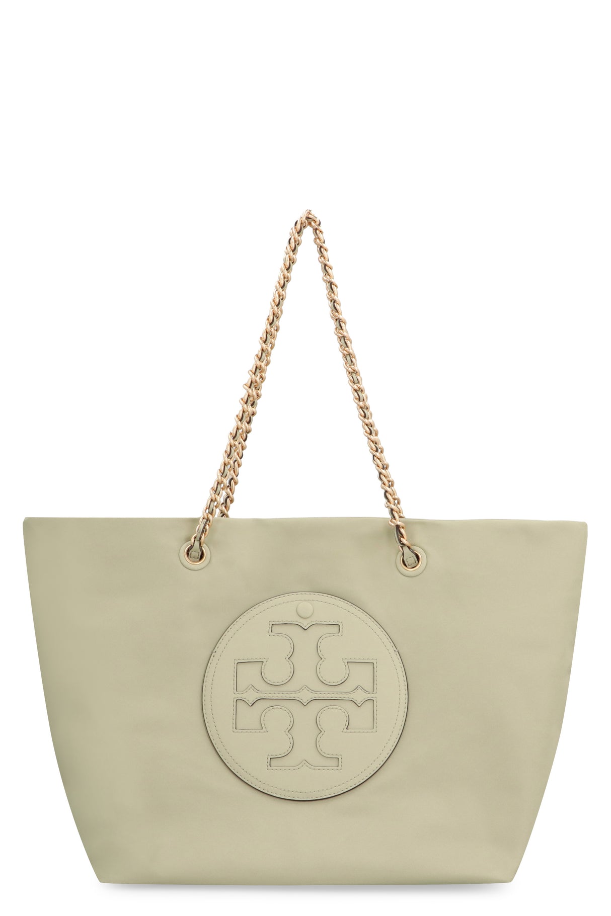 TORY BURCH Raffia Chain Logo Patch Tote Handbag for Women