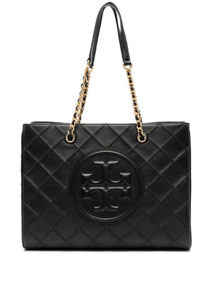 TORY BURCH Diamond Pattern Leather Tote Bag with Signature Motif