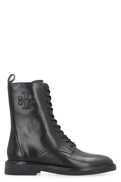 TORY BURCH Black Leather Lace-Up Boots for Women