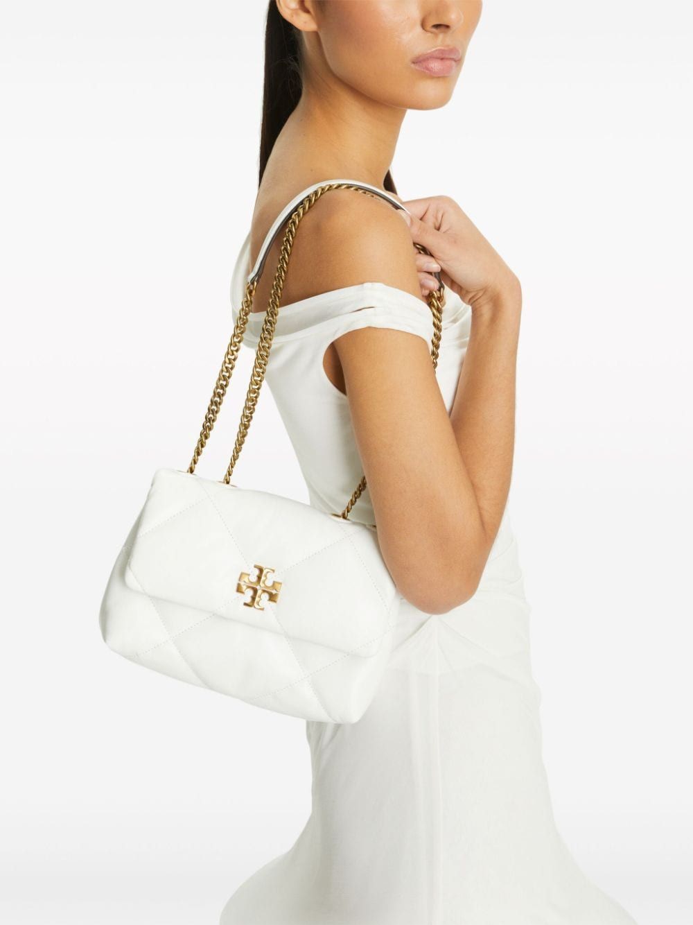 TORY BURCH Quilted Small White Leather Shoulder Bag for Women SS24
