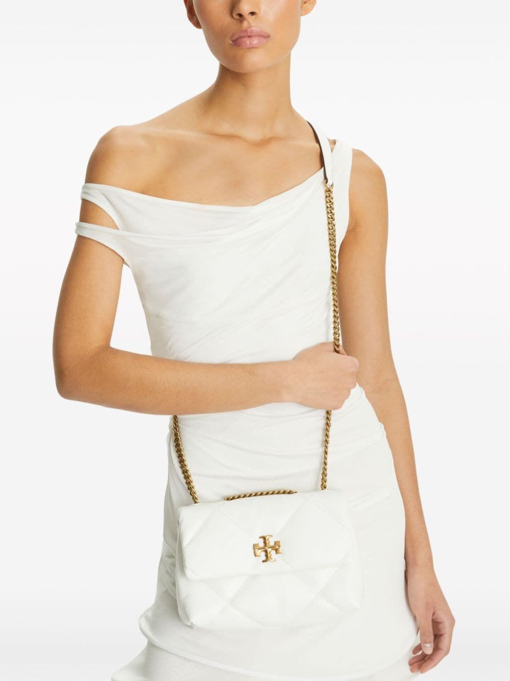 TORY BURCH Quilted Small White Leather Shoulder Bag for Women SS24
