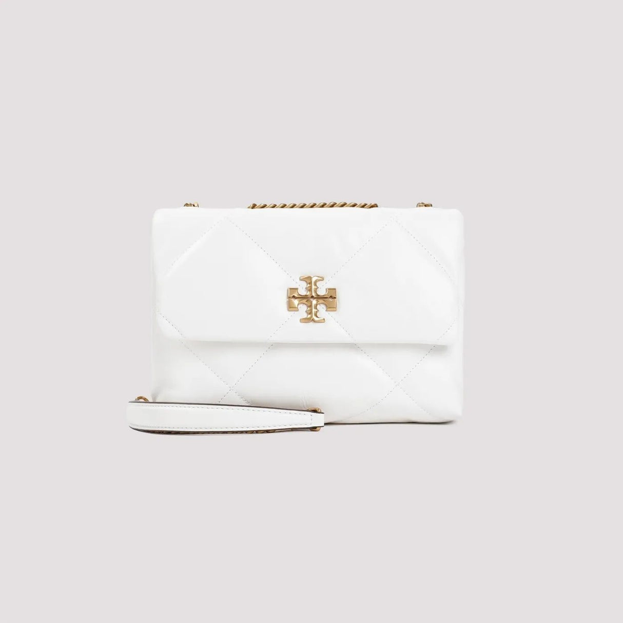 TORY BURCH Kira Diamond Quilted Small Convertible White Leather Handbag for Women SS24